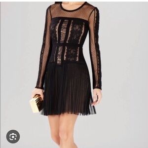 Bcbg max Azria Stef black lace pleated tulle dress black nude size s